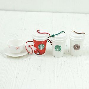 Starbucks Christmas Tree Ornament Set of 4 Holliday 2005 2011 Throwback 1971
